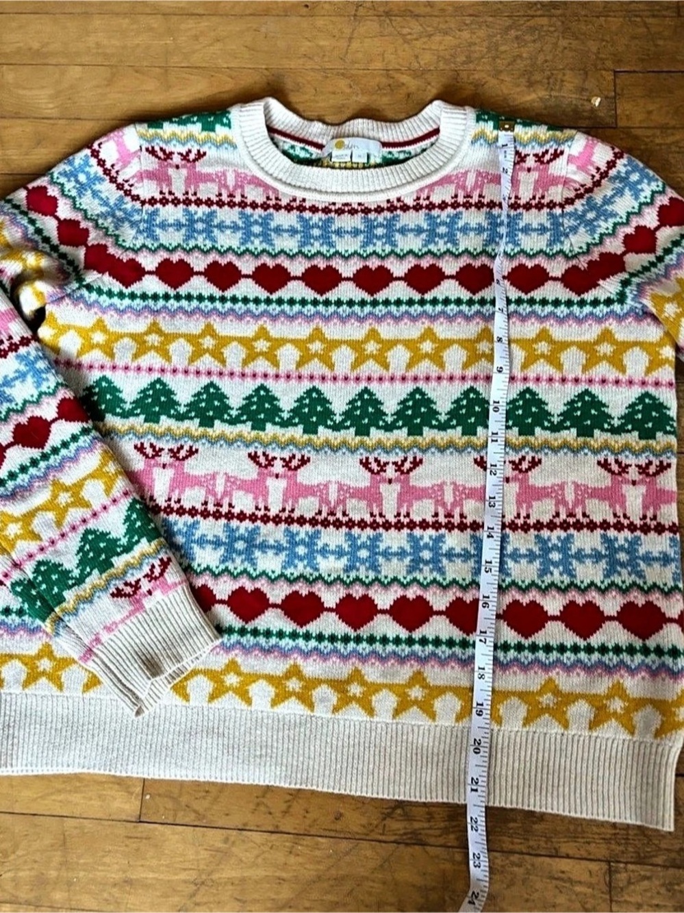 Rare Boden Fair Isle Crewneck Sweater in White & Pink Size Medium - Picture 7 of 11